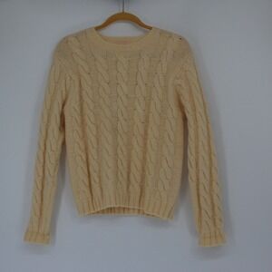 Vintage Brooks Brothers Ivory Wool Cable Knit Coastal Crew Neck Sweater Size M